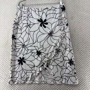 Vintage Y2K Giorgio Fiorlini Floral Ruffle Skirt Linen‎ Blend White Black Size L